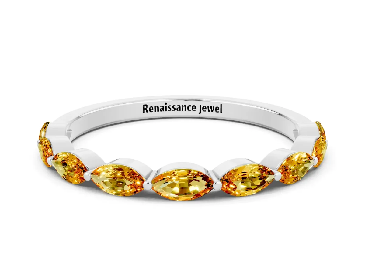Marquise Citrine Half Eternity Band with Prong Setting Silver