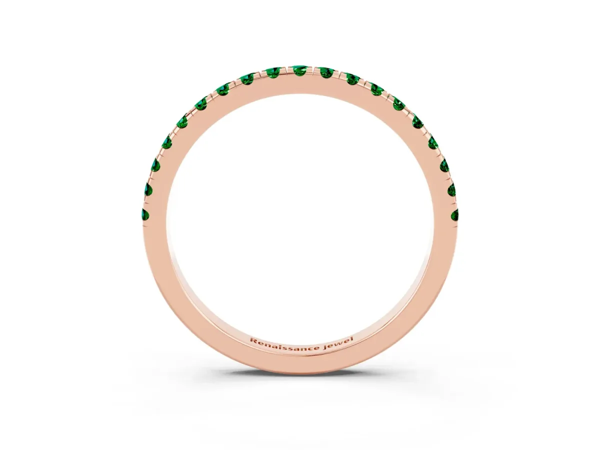 Pavé Round Emerald Half Eternity Band with Shared Prong Setting Rose gold
