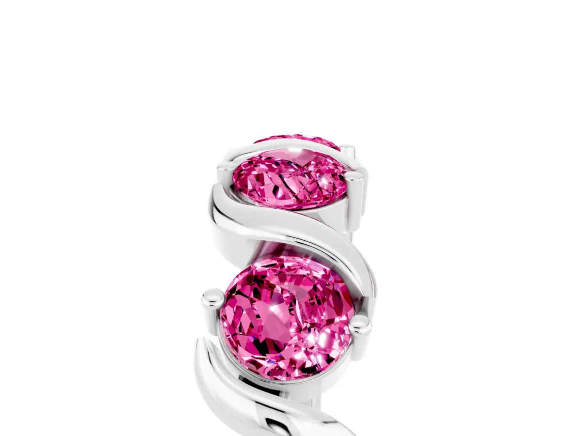 Six-Stone Round Pink Sapphire Wave Band with Shared Prong Setting Platinum