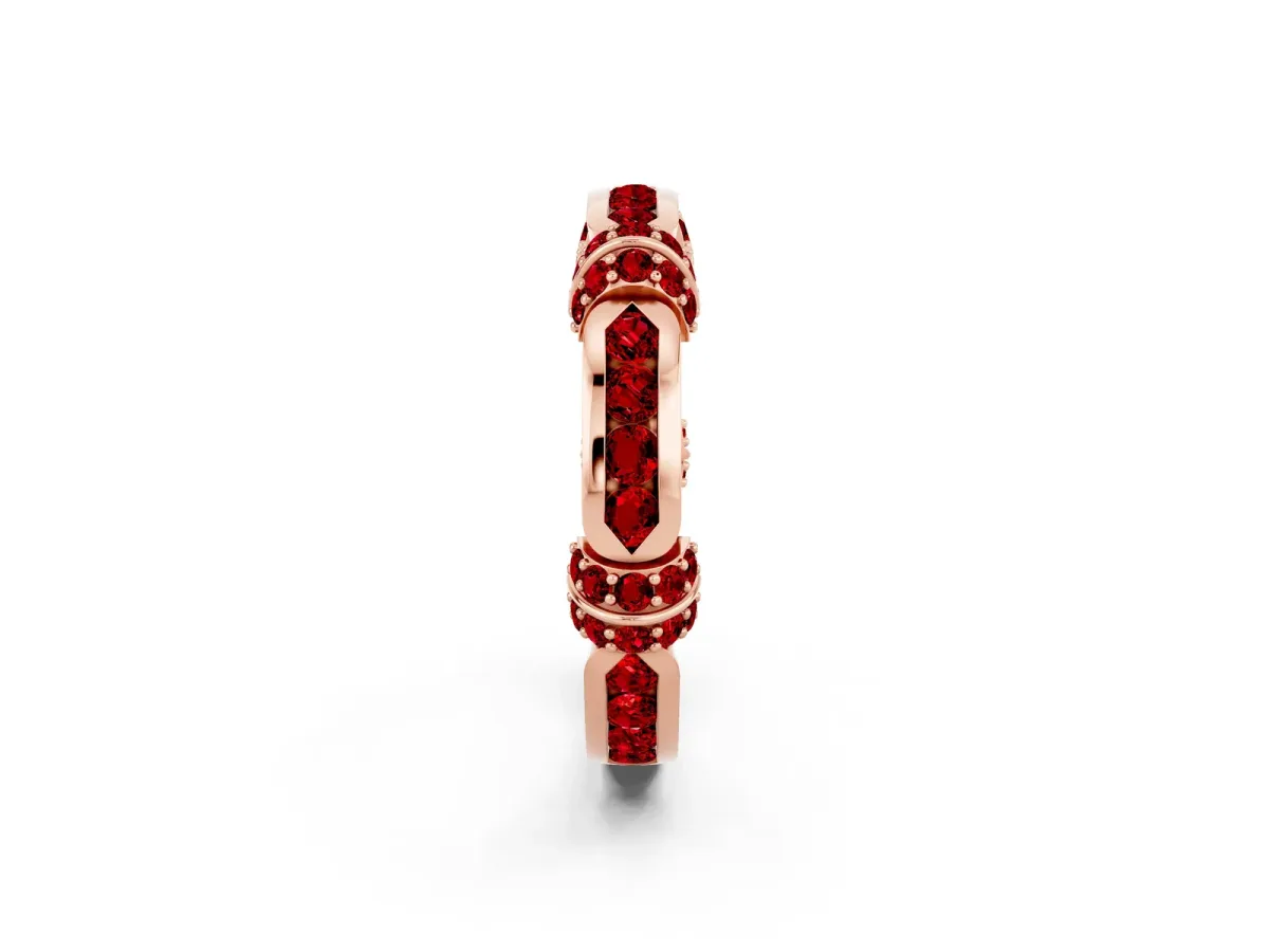 Pavé Round Ruby Link Band with Bezel Setting Rose gold
