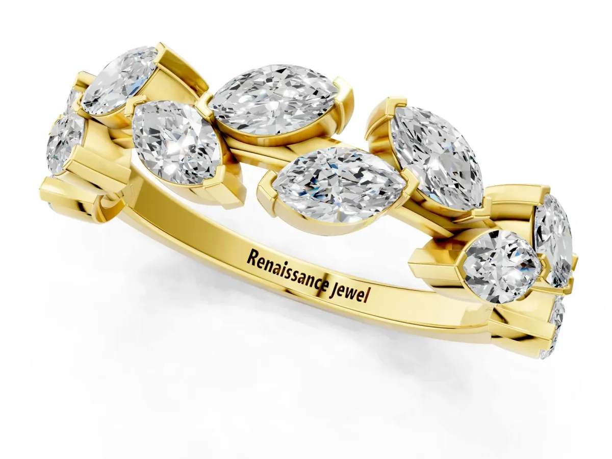 Marquise Diamond Eternity Band with Shared Prong Setting Yellow gold