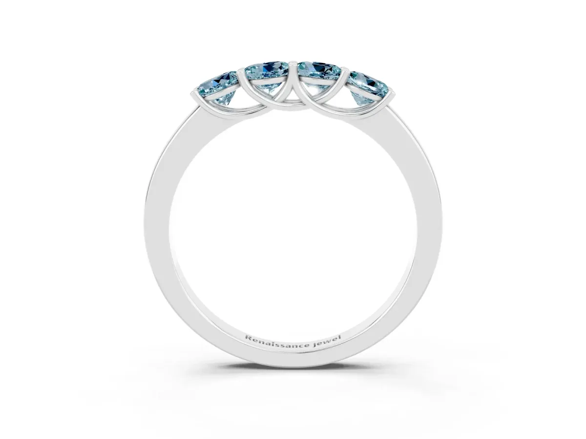 Four-Stone Round Aquamarine Prong-Set Band Platinum