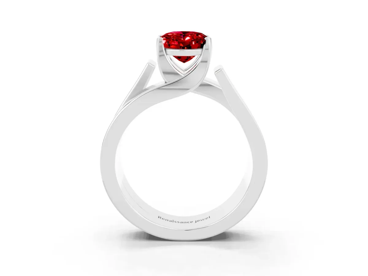 Modern Tension Set Oval Cut Ruby Solitaire Wide Band Ring Platinum
