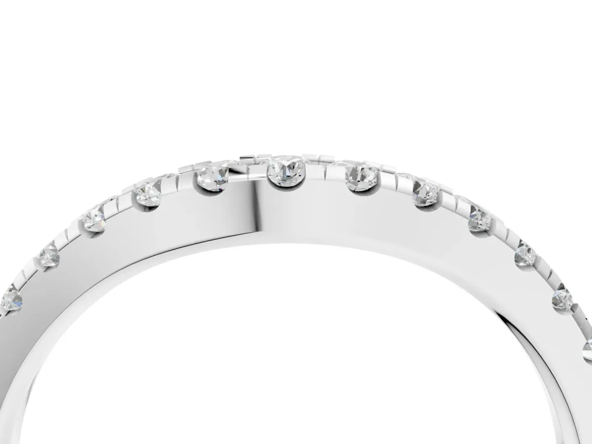 Pavé Set Round Diamond Curved Band with Shared Prong Setting Silver