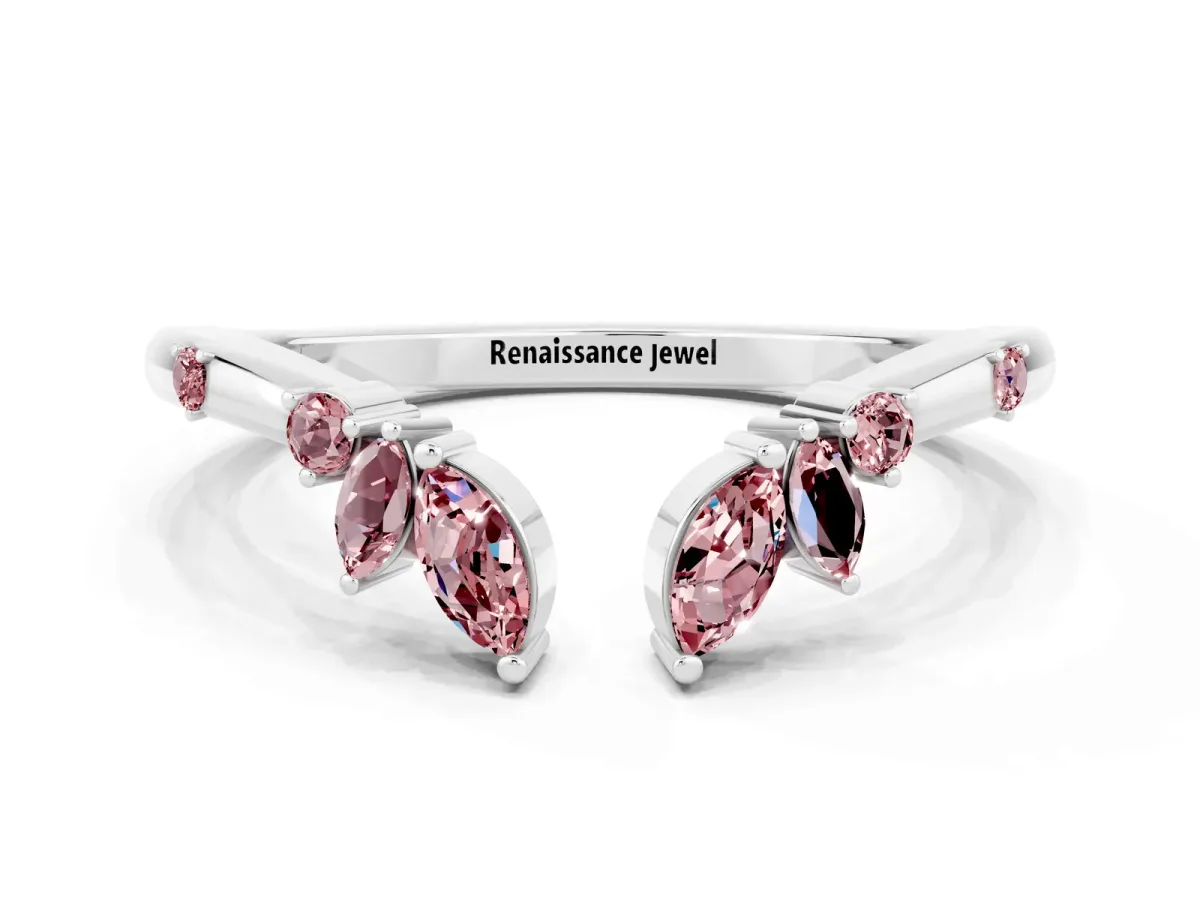Open Marquise Cluster Morganite Band with Prong Setting Silver