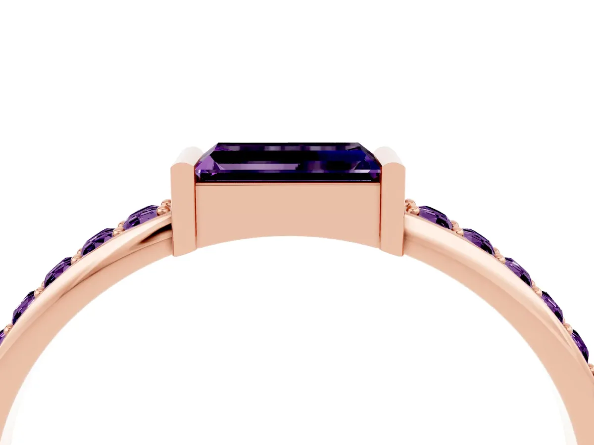 Baguette Amethyst Pavé Band with Bar Setting Rose gold