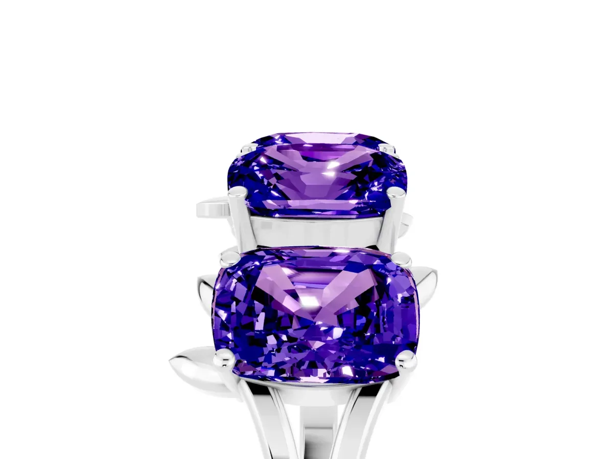 Emerald Cut Tanzanite Prong-Set Half Eternity Band Silver