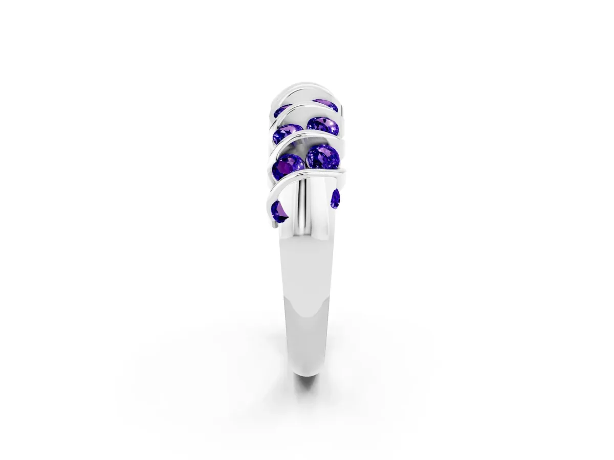 Channel Set Round Tanzanite Multi-Row Band White gold