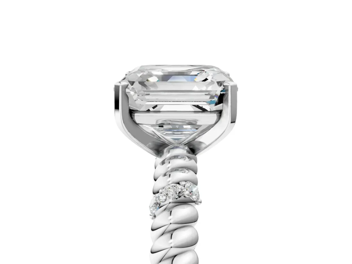 Asscher Cut Solitaire Twisted Band Prong Set Engagement Ring Platinum