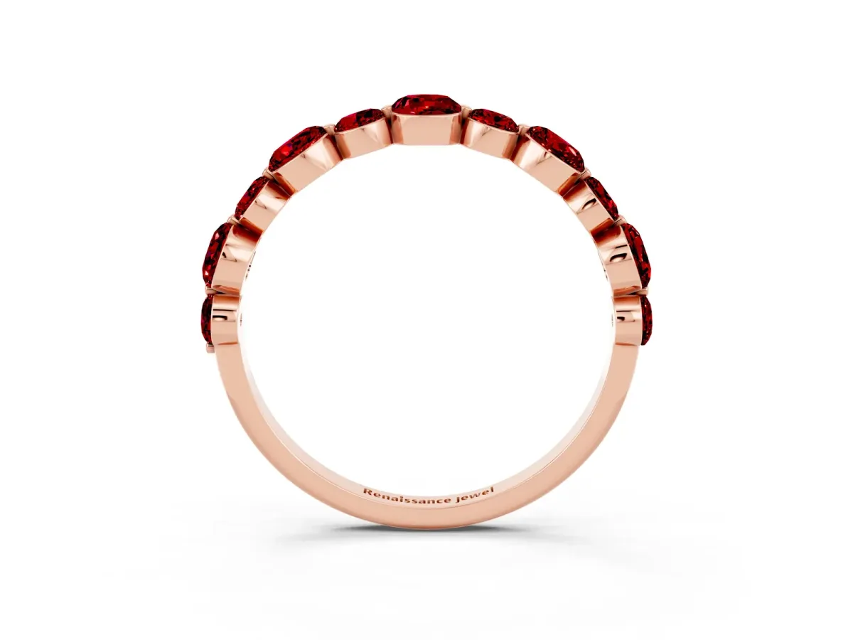 Round Ruby Scalloped Prong Set Eternity Band Rose gold