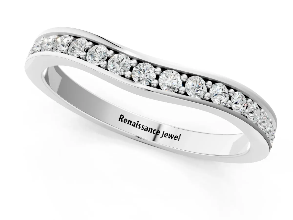 Diamond Pavé Round Cut Curved Band with Channel Setting Silver