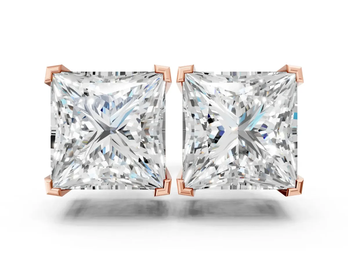 Princess Cut Diamond Stud Earrings Rose gold