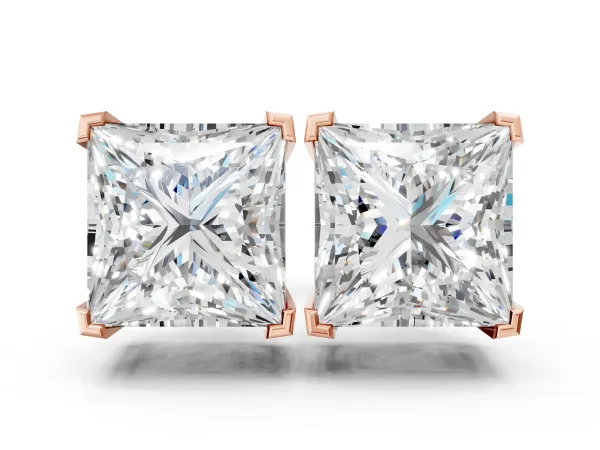 Princess Cut Diamond Stud Earrings Rose gold