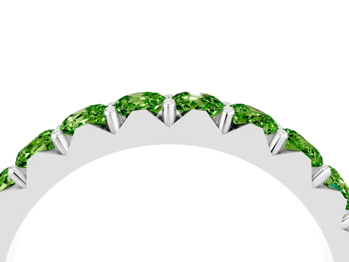 Round Peridot Half Eternity Band with Classic Prong Setting Platinum