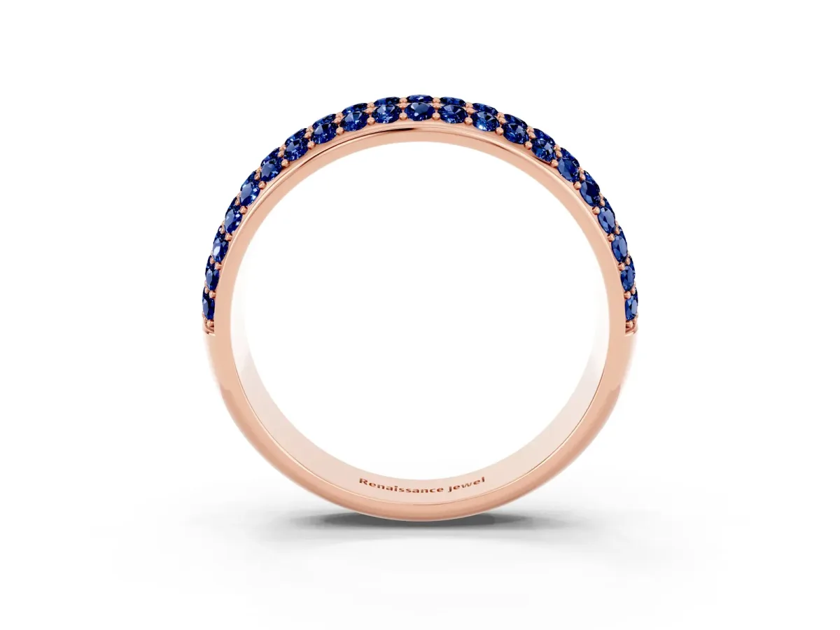 Three-Row Round Blue Sapphire Eternity Band with Shared Prong Setting Rose gold