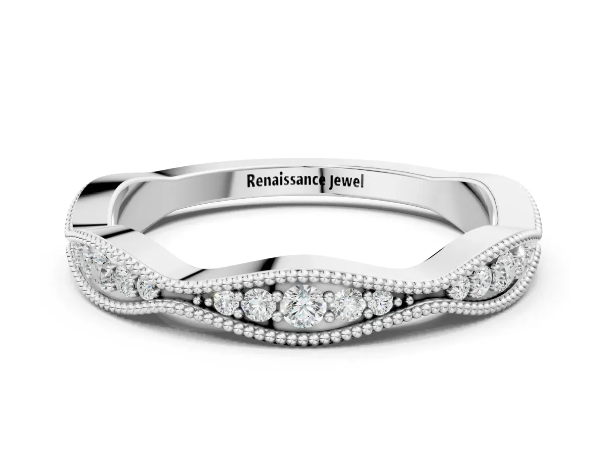 Milgrain Diamond Marquise Curved Band with Pavé Setting Platinum