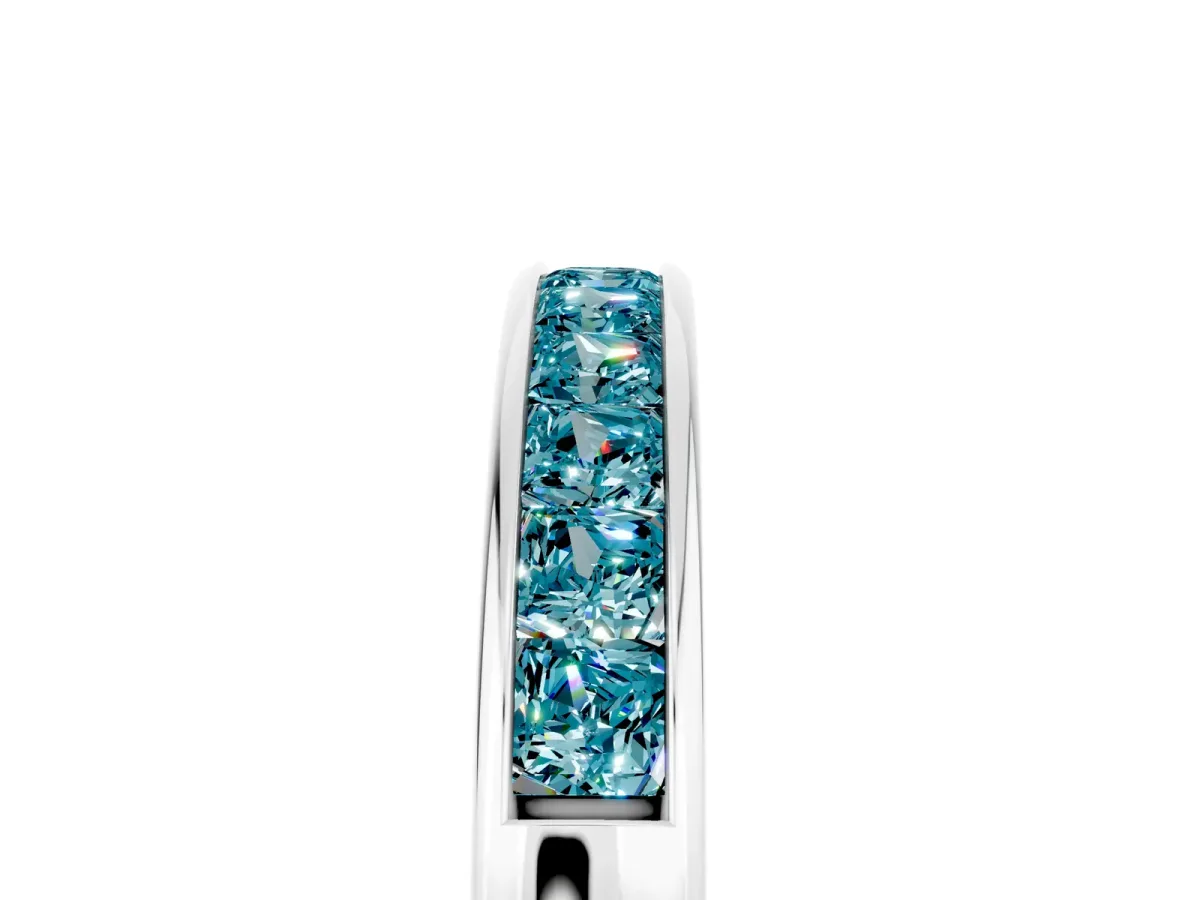 Channel Set Princess Cut Blue Topaz Eternity Band Silver