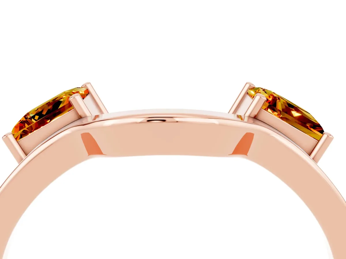 Princess Cut Citrine Two-Stone Open Band Ring with Four-Prong Setting Rose gold