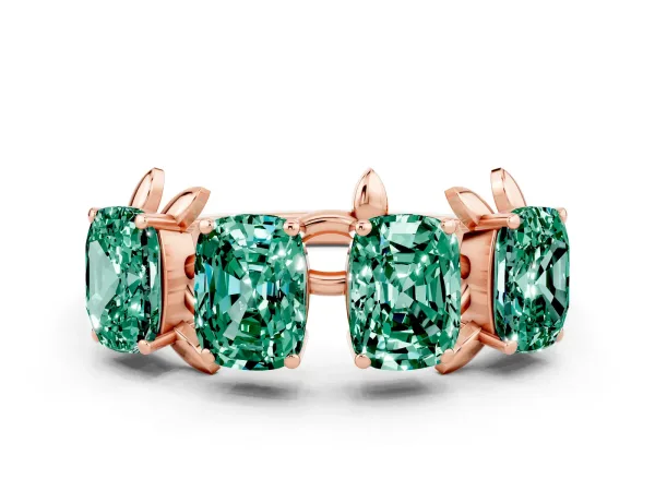 Four-Stone Elongated Cushion Green Sapphire Band with Nature-Inspired Prong Setting Rose gold
