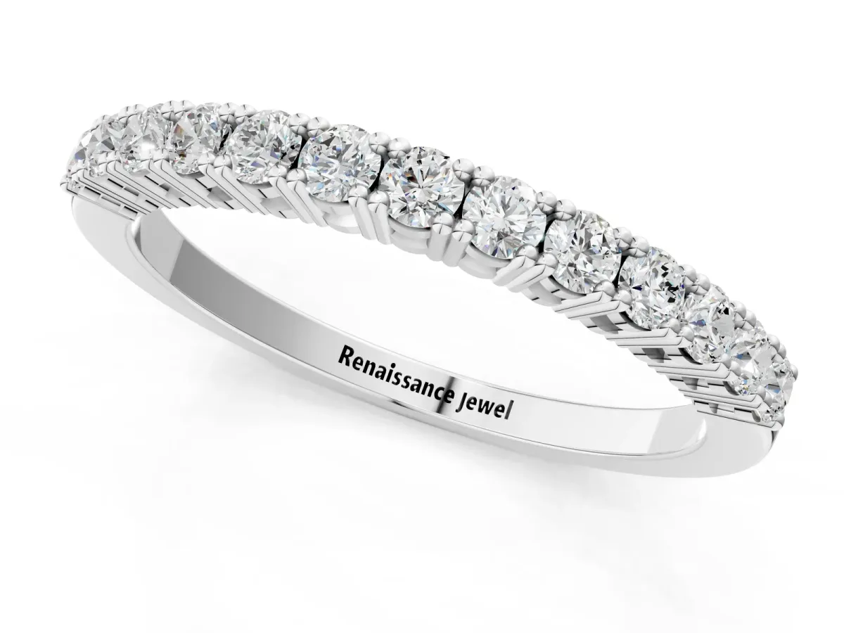 Round Diamond Half-Eternity Band with Shared Prong Setting Silver