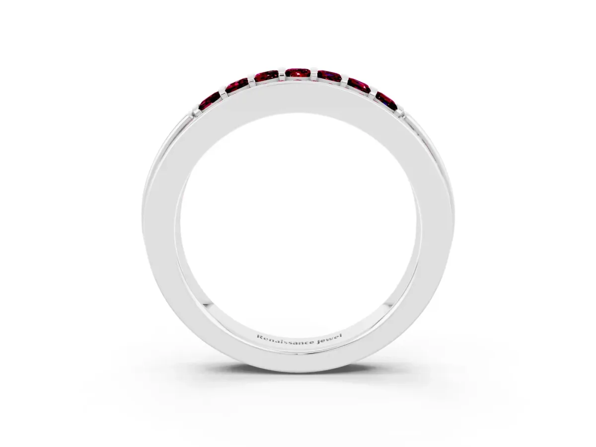 Bar-Set Princess Cut Garnet Pavé Band Silver