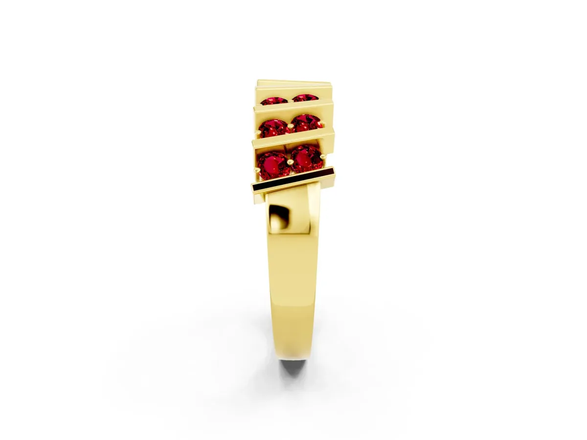 Channel Set Round Ruby Anniversary Band with Vertical Prongs Yellow gold