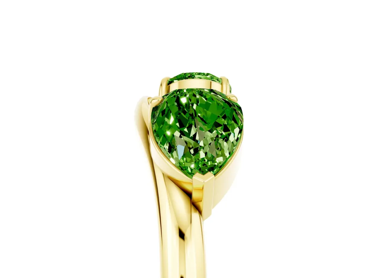 Two-Stone Pear Peridot Bypass Ring with Prong Setting Yellow gold
