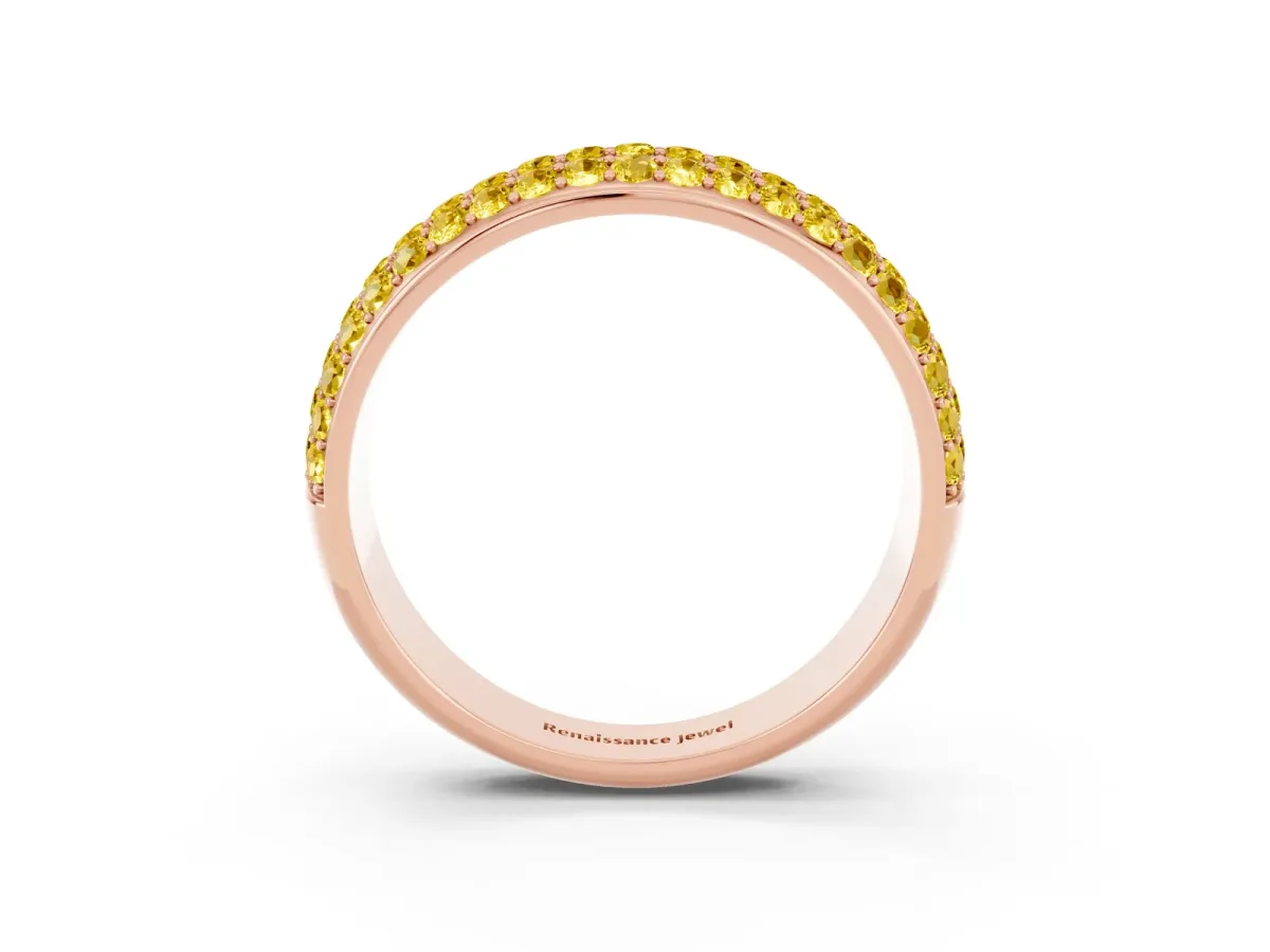 Three-Row Round Yellow Sapphire Eternity Band with Shared Prong Setting Rose gold