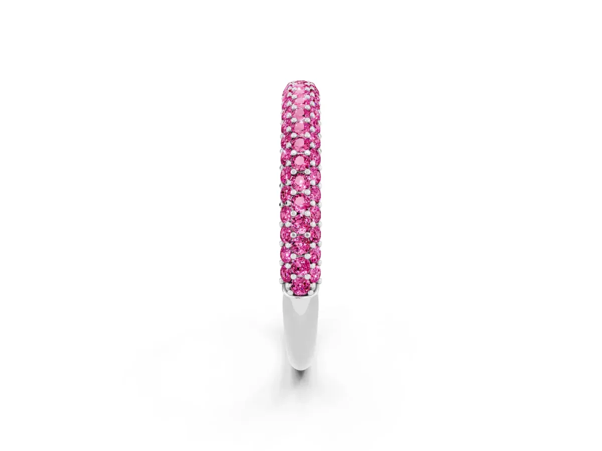 Round Pink Sapphire Pavé Eternity Band with Shared Prong Setting Silver