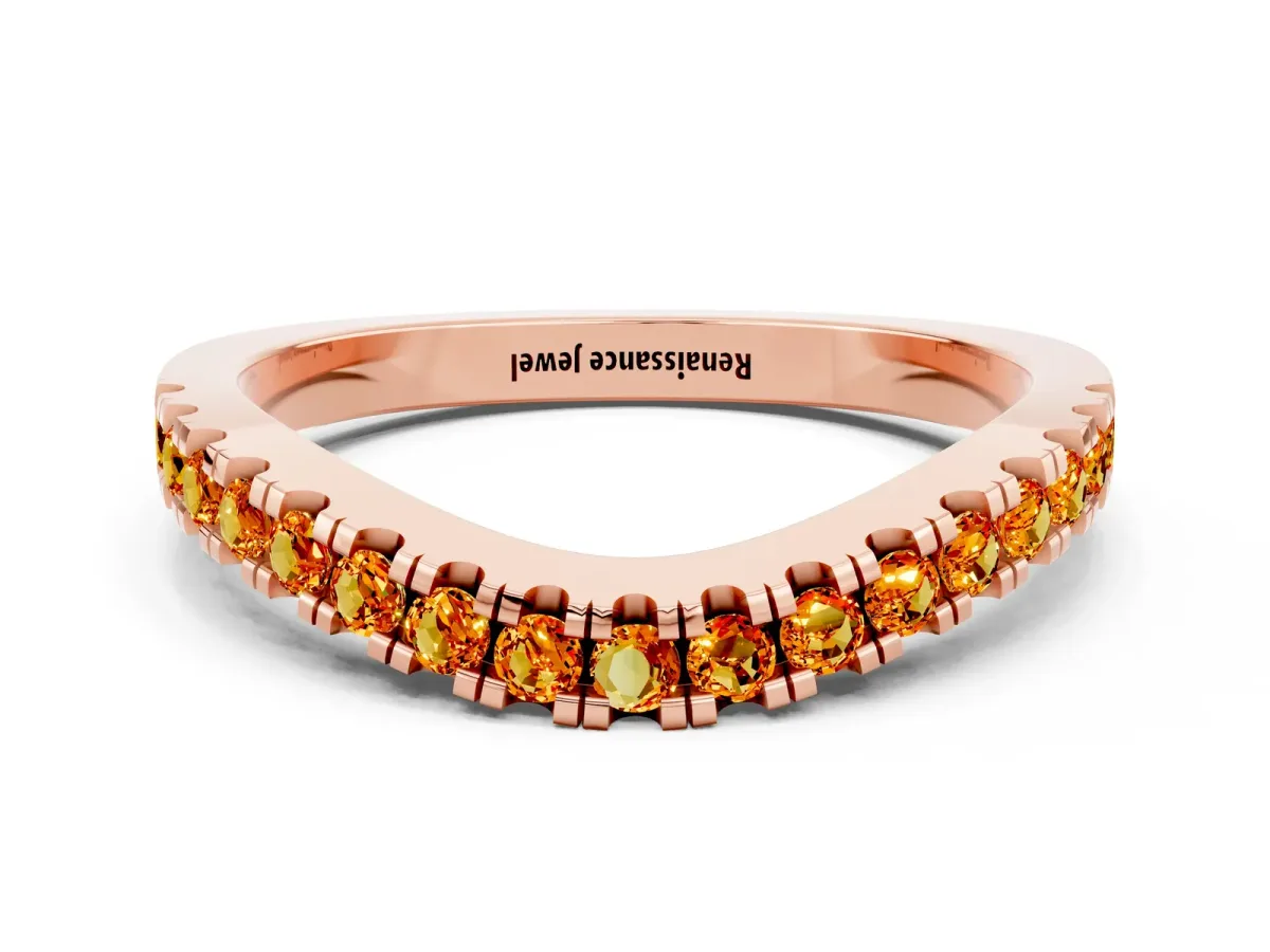 Round Citrine Pavé Curved Band with Shared Prong Setting Rose gold