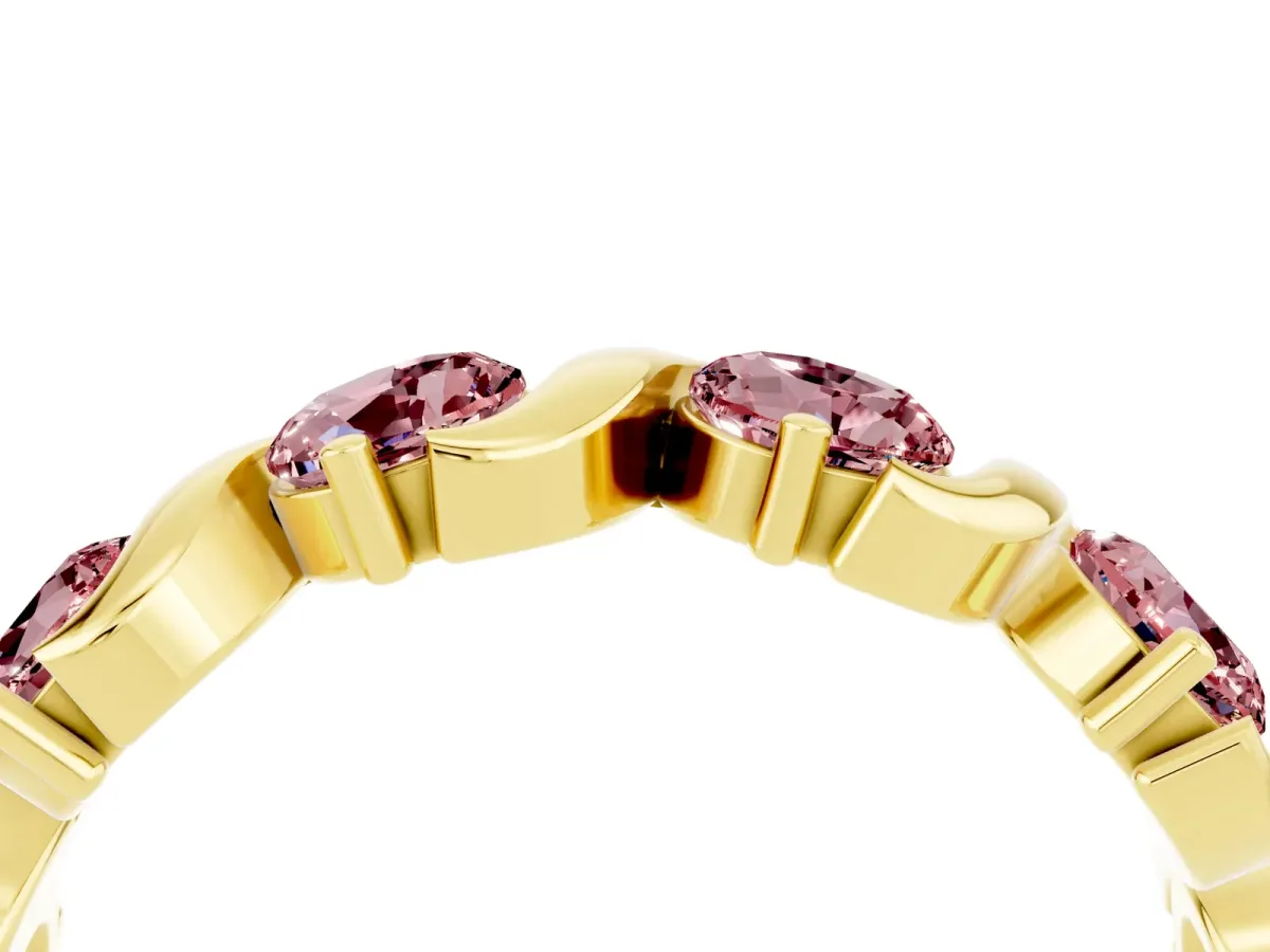 Six-Stone Round Morganite Wave Band with Shared Prong Setting Yellow gold