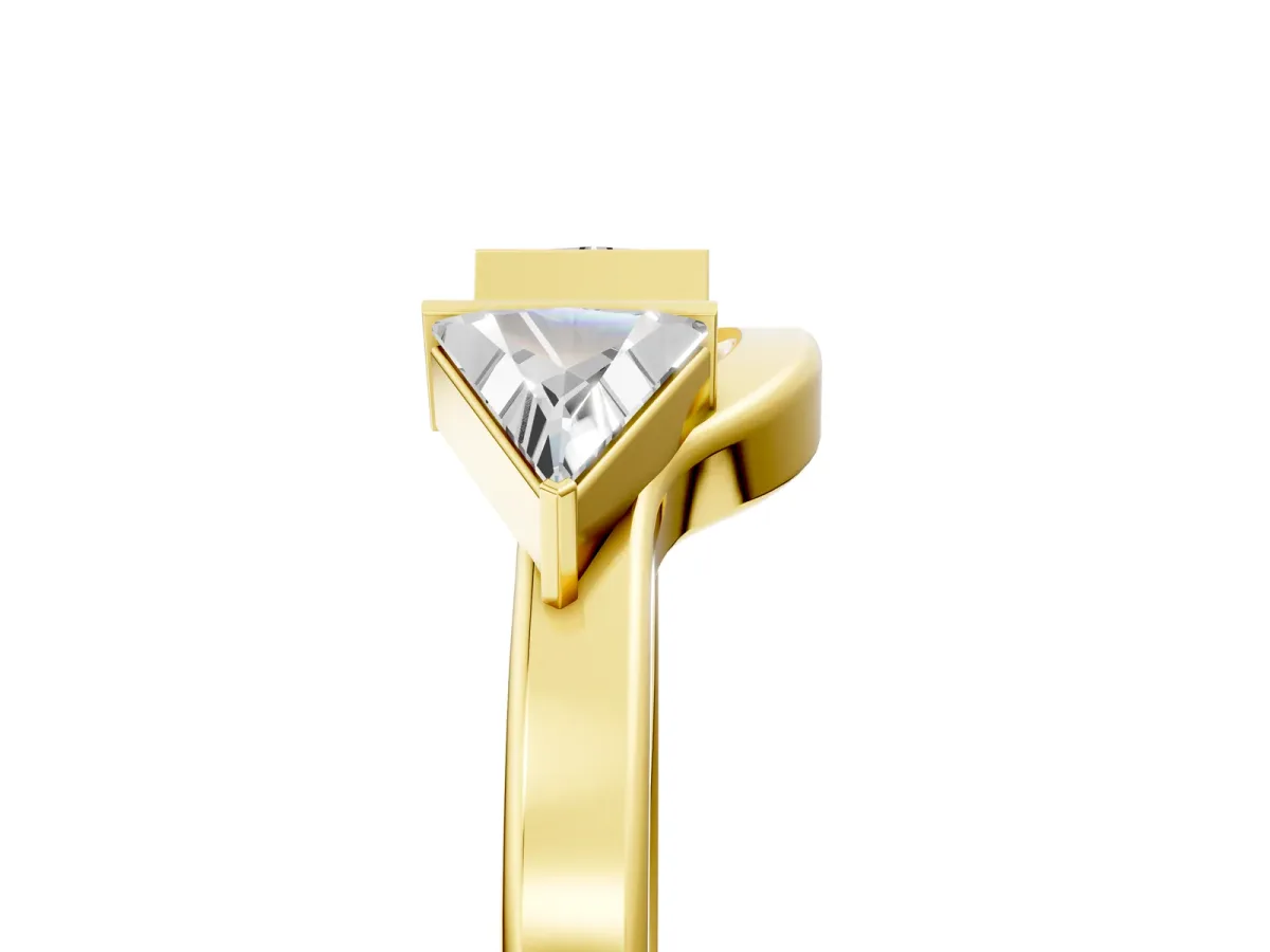 Trillion Diamond Open Band Ring with Bezel Setting Yellow gold