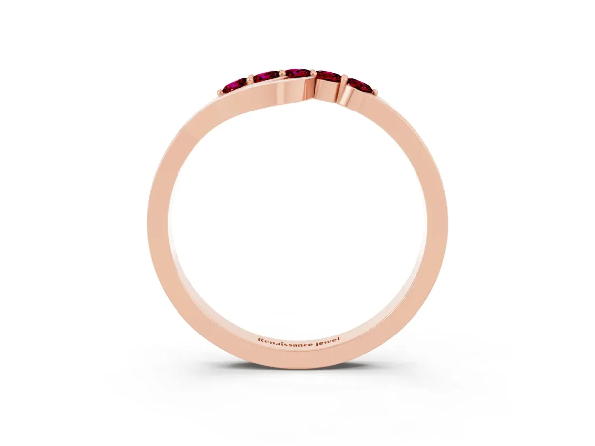 Five-Stone Round Garnet Crossover Band with Prong Setting Rose gold