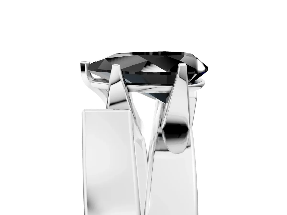Fancy Black Modern Tension Set Pear Cut Diamond Solitaire Wide Band Ring Silver
