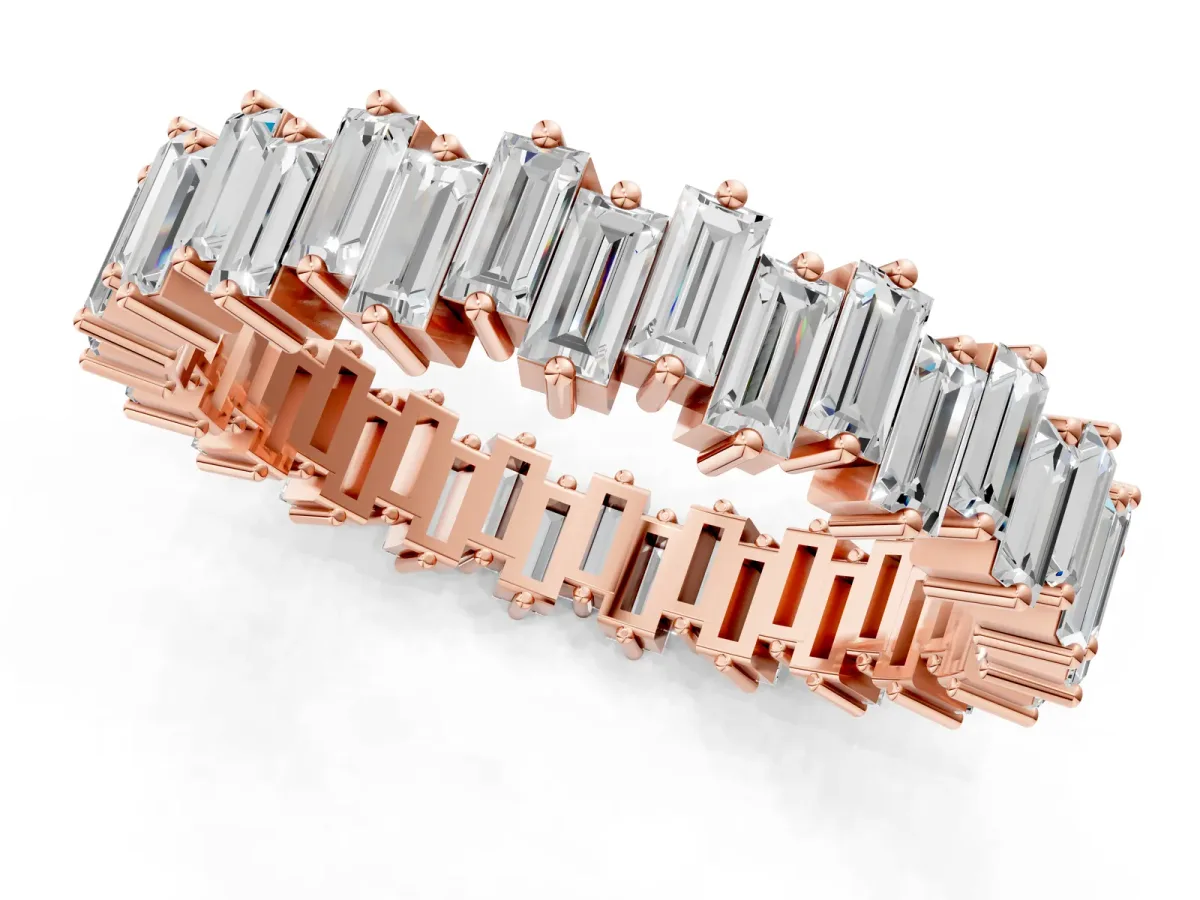 Baguette Diamond Full Eternity Ring with Prong Setting Rose gold