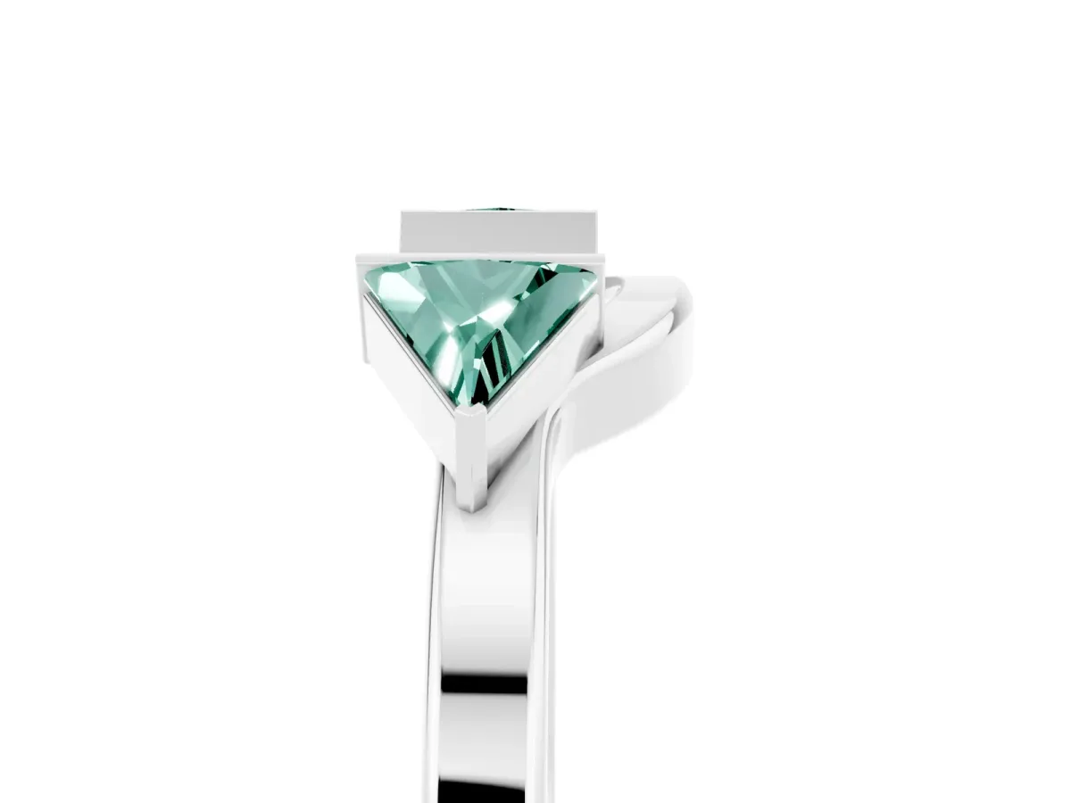 Trillion Green Sapphire Open Band Ring with Bezel Setting Platinum