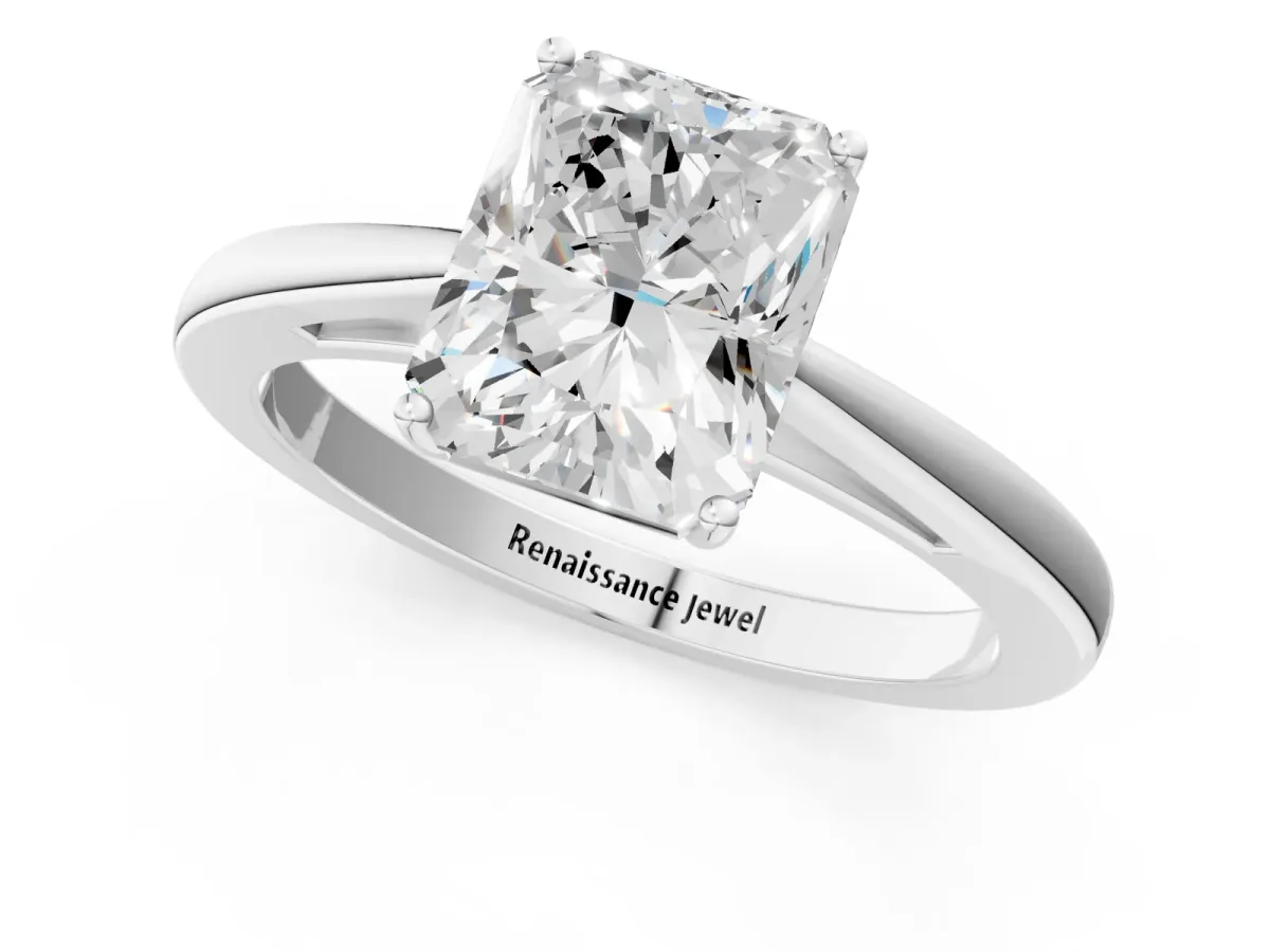 Radiant Cut Solitaire Diamond Ring with Split Shank and Four-Prong Setting Platinum