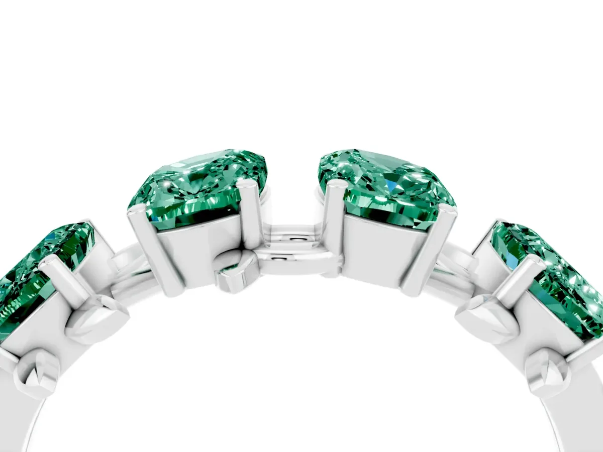 Emerald Cut Green Sapphire Prong-Set Half Eternity Band Silver