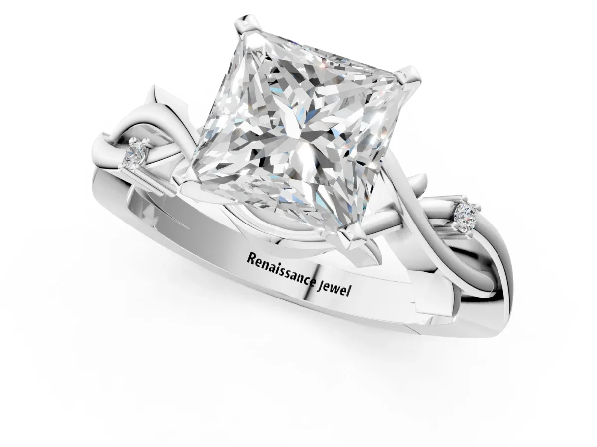 Princess Cut Diamond Solitaire Ring with Twisted Band and Prong Setting White gold