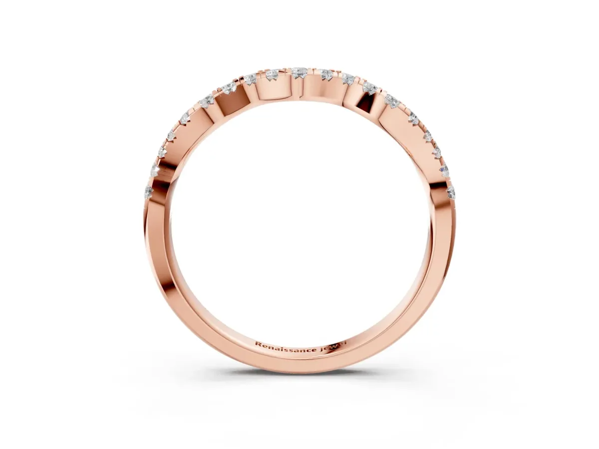 Round Diamond Scalloped Pavé Wedding Band with Shared Prong Setting Rose gold