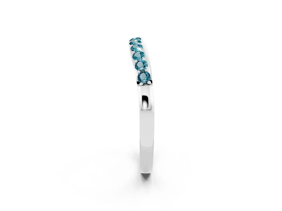 Round Blue Topaz Curved Wedding Band with Channel Setting White gold