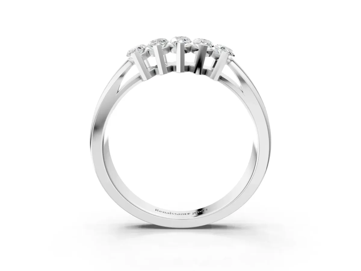 Five-Stone Marquise Diamond Split Shank Ring with Shared Prong Setting Silver