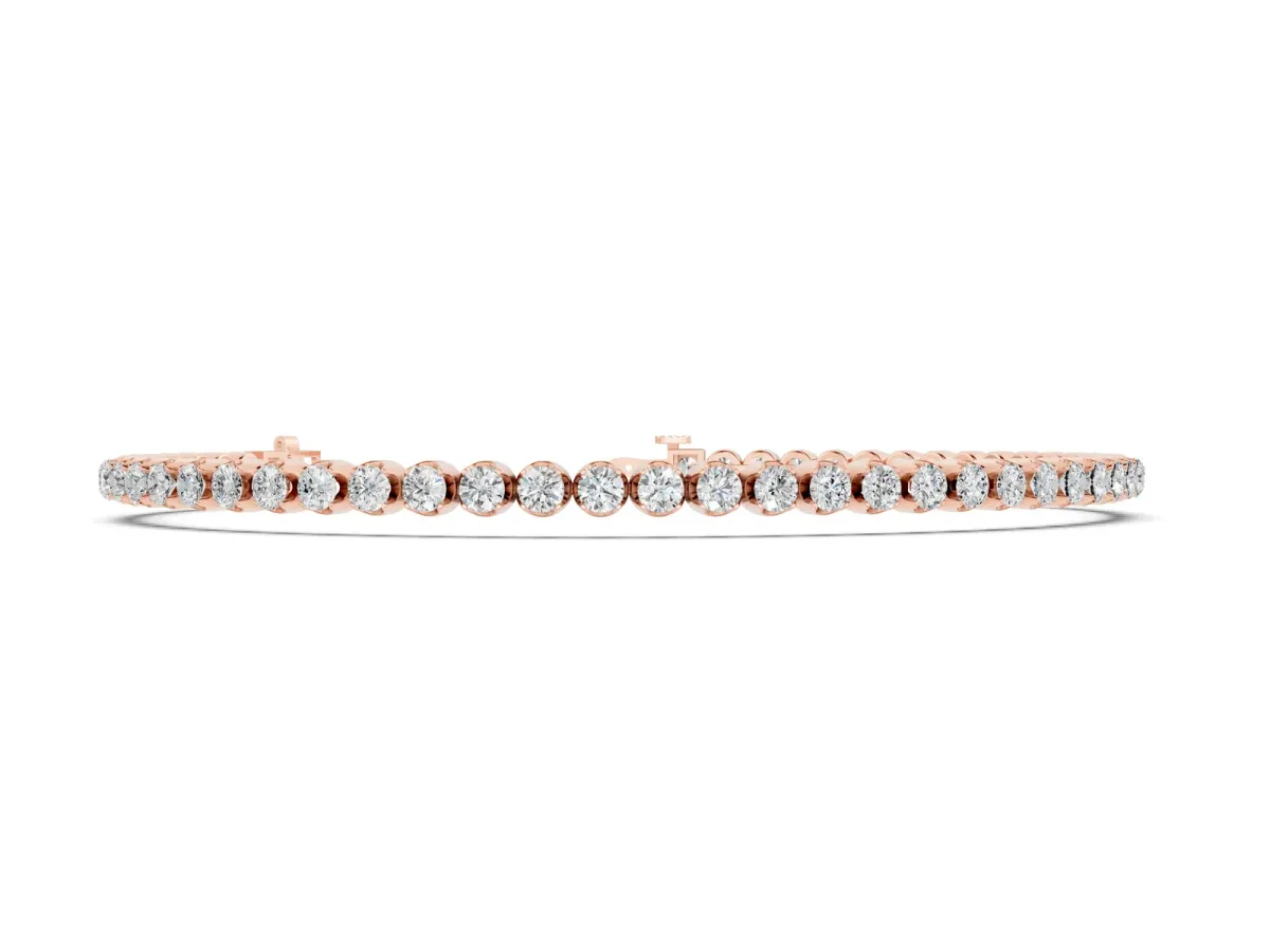 Round Diamond Bezel-Set Tennis Bracelet Rose gold