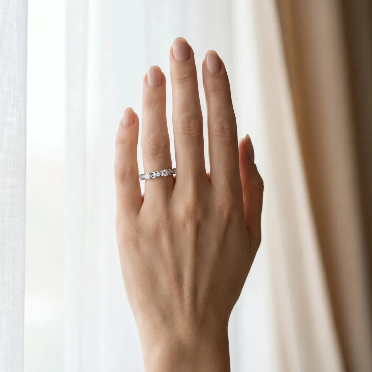 Round Diamond Channel Set Eternity Band with Prong Setting Platinum