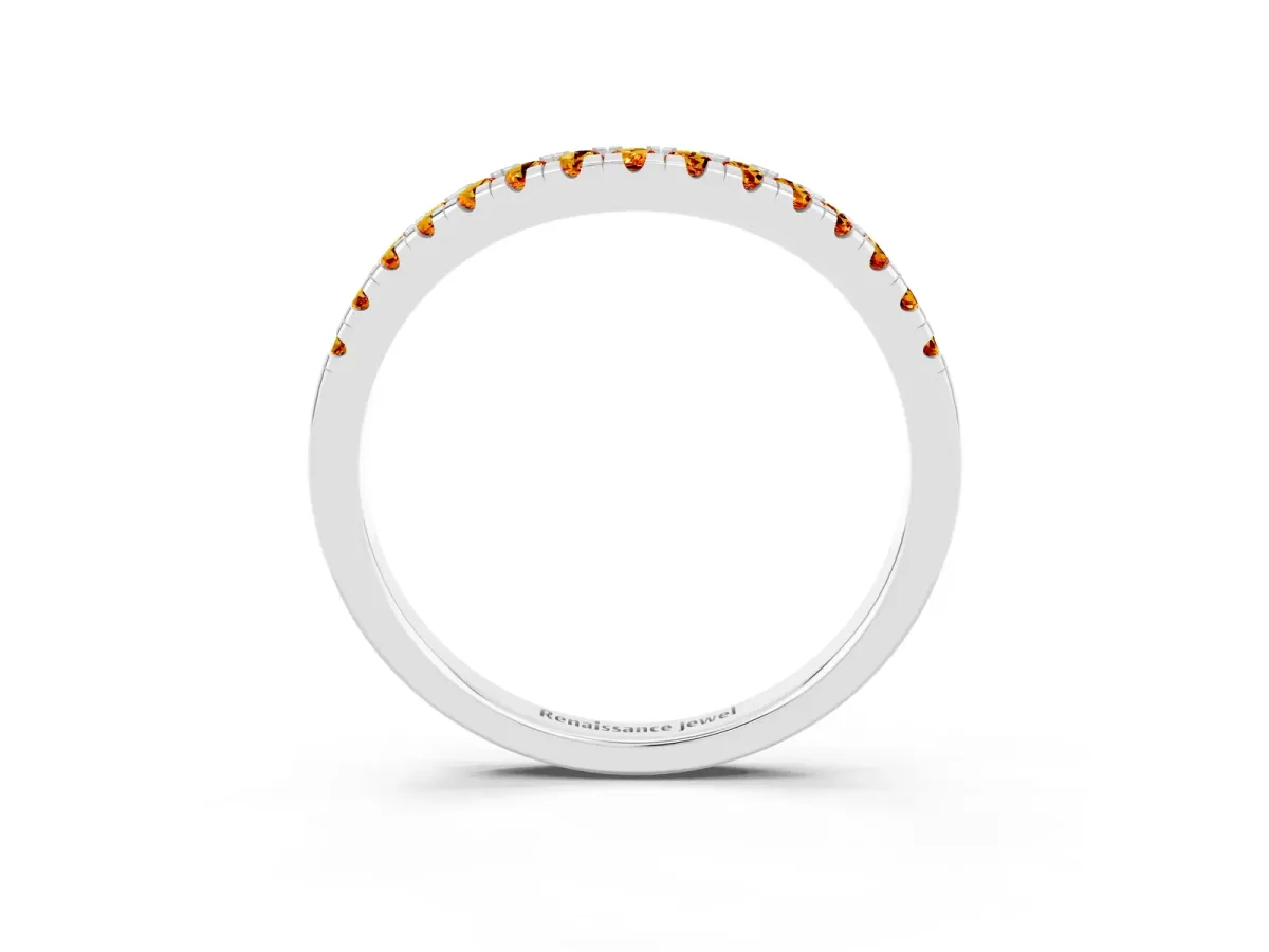 Citrine Pavé Curved Wedding Band Silver