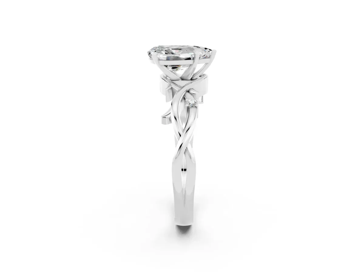Pear Cut Moissanite Solitaire Ring with Twisted Band and Prong Setting Platinum