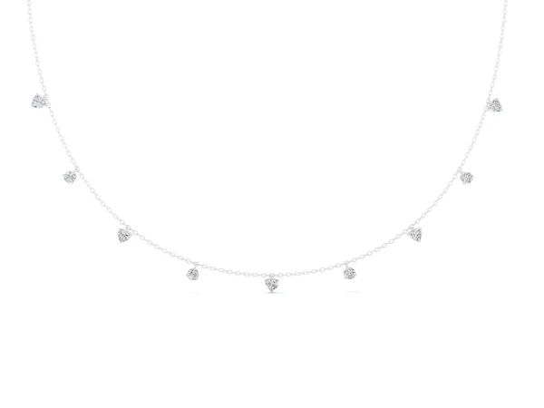 Heart and Round Diamond Station Necklace White gold
