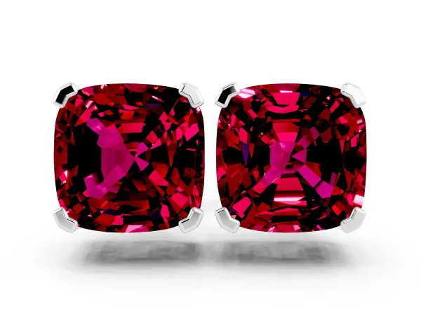 Cushion Cut Garnet Stud Earrings Platinum