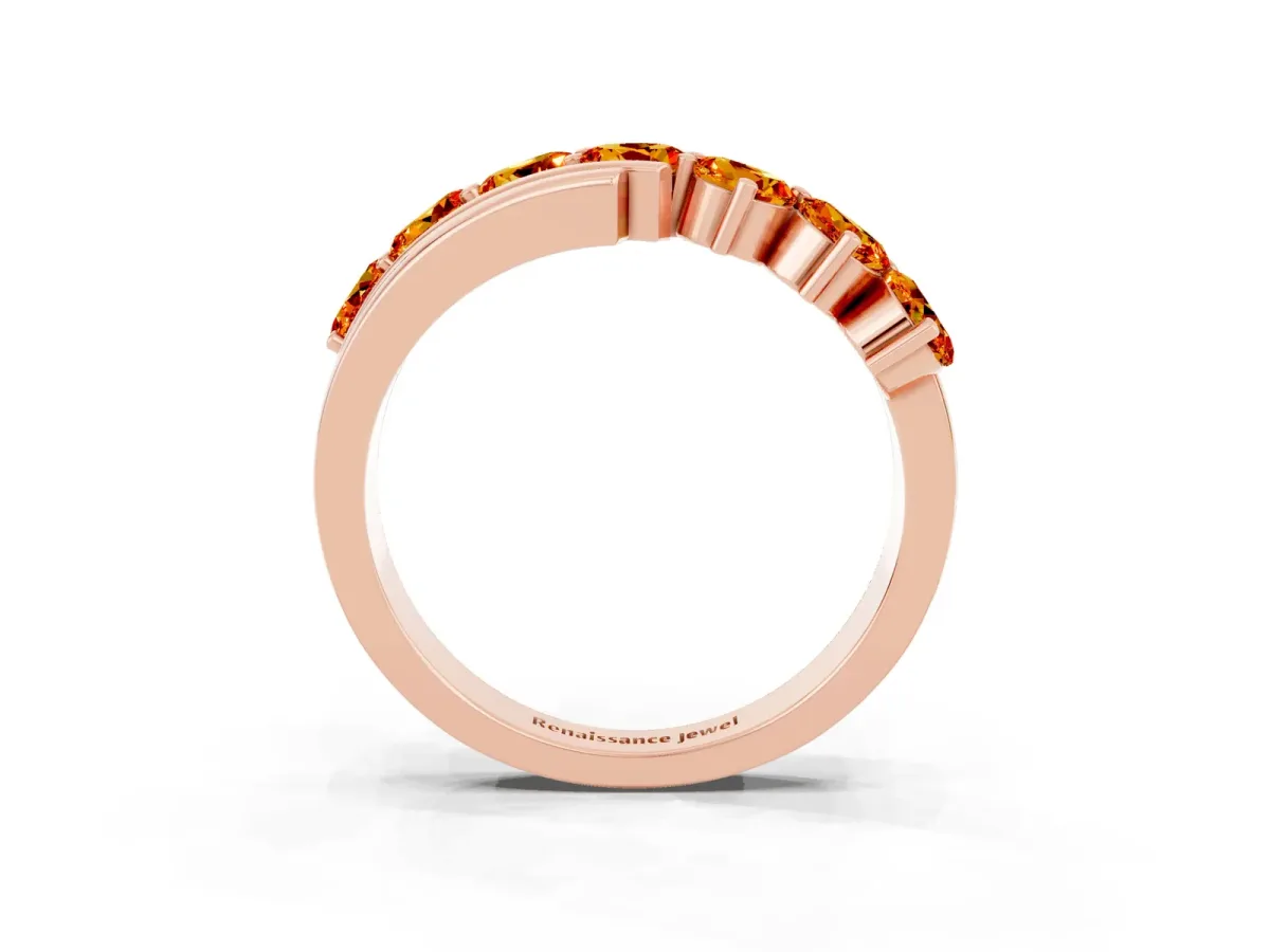 Round Citrine Wave Band with Channel and Shared Prong Setting Rose gold