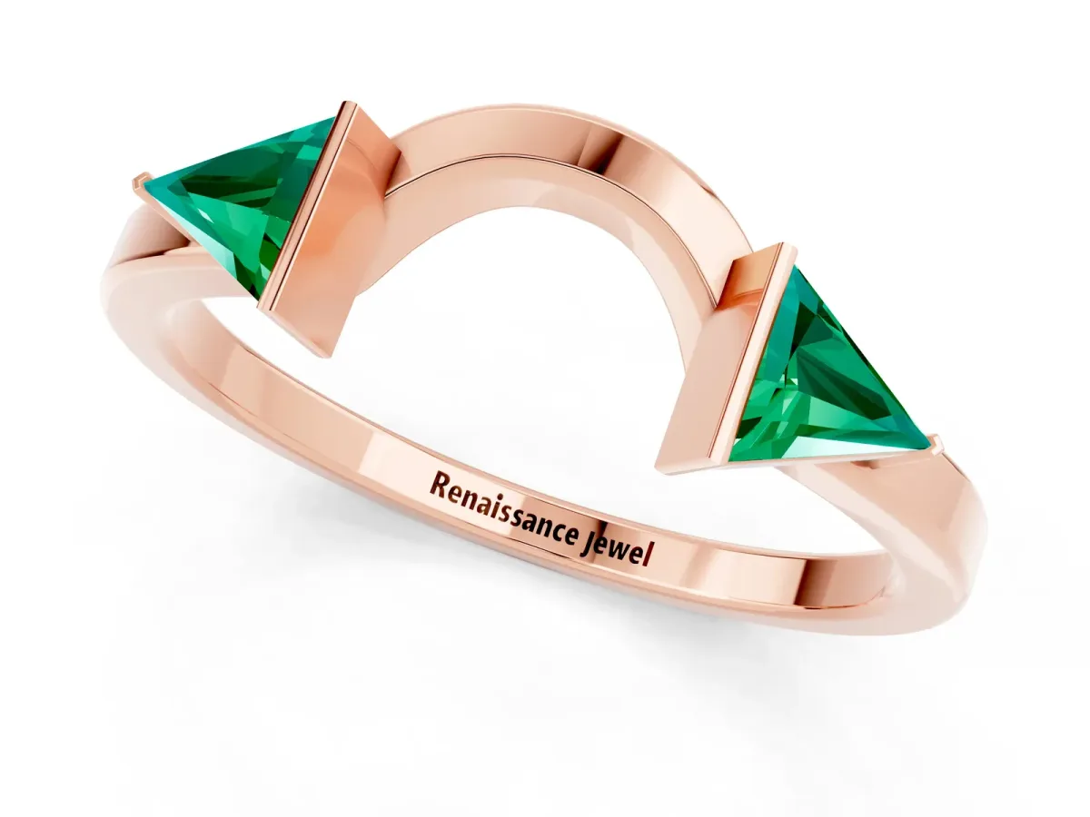 Trillion Emerald Open Band Ring with Bezel Setting Rose gold